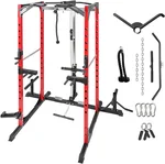 Power Cage, 1500 lbs Multi-Functional Power Rack with Adjustable Pull-Up Bar, LAT Pull-Down, Dip Station, Landmine Attachment, Strength Training Cage for Home Gym