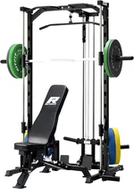 RitFit Smith Machine Power Rack with LAT-Pull Down System, Landmine, Barbell Bar, Plate Storage Pegs and More Training Attachment (Package (with Colorful BP 230LBS))