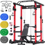 Multi-Functional Power Cage, All-in-One Home Gym Power Rack with Workout Bench, Pull-up Bar, Cable Crossover System for Home Gym Strength Training