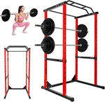 1200LBS Power Cage with Multi-Grip Pull-Up Bar, Squat Pad Premium Power Rack Squat Rack with Adjustable Frame for Strength, Conditioning, and Full Body Workouts at Home
