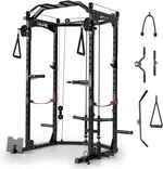 Power Cage,2000LBS Adjustable Multi-Functional Power Racks, Dual Pulley Cable System, Squat Rack for Strength Fitness, with More Training Attachment for Home Gym