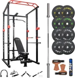 Home Gym Sets Multi-Functional Power Cage, for Developing Your Triceps, Biceps, Latissimus Dorsi, Trapezius, Back, Shoulders(Black, 55" D×43.3" W×86.6" H).