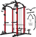 C11 Multi-Function Power Rack, 2000 lbs Power Cage with Adjustable Cable Crossover System and More Training Attachment, All-in-One Squat Rack with Dual Pulley System