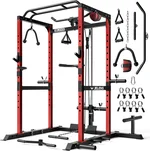 S21 Power Cage, Multi-Function Power Rack with Adjustable Cable Crossover System, 2000LBS Squat Rack for Home Gym with More Training Attachments
