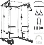 GaveeLife Power Cage, 2000 LBS Power Rack with Cable Cross-Over System, Multi-Functional Strength Training Squat Rack with LAT Pull Down System, Home Gym Equipment with Training Attachment, Red