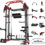 SNODE Smith Machine for Home Gym, Power Rack with Cable Crossover, Squat Rack with Leg Press and Advanced LAT Pull-Down, 2000LB Weight Capacity