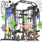 Smith Machine with Cable Crossover System, Multi-Function Squat Rack Power Cage for Home Gym, Power Rack and Packages Weight Sets
