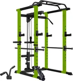 Enhance Home Workouts with Adjustable Power Cage, 1000 lbs Capacity, Includes Pull-Down Attachment, Black and Green