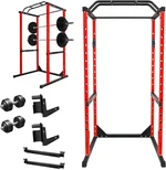 1200LBS Home Gym Power Cage, Multi-Function Power Rack, Squat Rack with Multi-grip & Reversible Pull-up bars, More Training Accessories, Adjustable Weight Cage for Home Gym, Red