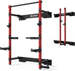 Folding Squat Rack, Wall Mounted Power Rack for Home Gym, Space Saving Multi-Functional Power Cage with Attachments