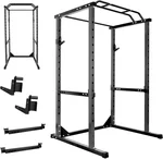 RQR 1200LBS Power Rack with Pull Up Bar, 81.5" H × 45.6" W, Adjustable Squat Rack Cage for Home Gym, 14-Level J-Hooks & Safety Spotters, Landmine & Pulley Compatible