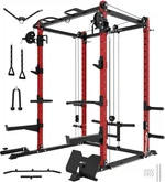 Eonfit E2 Power Cage, 1500LB Squat Rack with Cable Crossover System. Multi-Function Power Rack for Home Gym. All-in-One Squat Rack with More Training Attachments