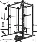 Eonfit E3 Smith Machine with 360° Rotating Arm for Home Gym Equipment, Multi-Function Power Cage Squat Rack with Cable Crossover LAT Pulldown Pulley System All in One