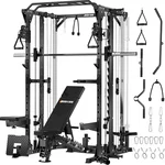 JEEKEE Power Cage with Bench,2000lbs Multi-Function Smith Machine, Power Rack with Cable Crossover System and 20+ Attachments, Squat Rack for Home Gym