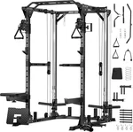 JEEKEE Power Cage,2000lbs Multi-Function Squat Rack, 2000lbs Power Rack with Cable Crossover System and 20+ Attachments
