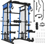 Smith Machine,2200 LBS Squat Rack for Home Gym with Dual Pulley System,Multifunctional Power Rack Cage for Strength Training with More Attachments