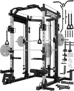 Smith Machine Home Gym, 2200LBS Squat Rack Power Cage, All in One Home Gym Workout Station with Smith Bar, LAT Pull-Down, Cable Crossover System and More Attachments