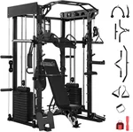 Smith Machine with Chest Fly & Leg Press, All-in-One Home Gym Power Cage with Weight Stack, Bench and Full Accessory Kit for Total Body Strength Training for Beginners
