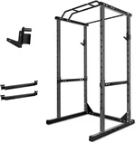 Heavy Duty Power Cage With1200lbs Capacity, Strength Training Power Rack with Angled Pull-Up Bar, Multi-Function Squat Rack for Home Gym