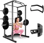 Power Rack with J-Hooks, 1200lbs Capacity Squat Rack with Adjustable Safety Bars, Multi-Function Home Gym Power Cage for Garage Workout & Home Gym