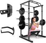 Multi-Function Power Rack 1200lbs Capacity, Power Cage Angled Pull-Up Bar With J-Hooks, Adjustable Safety Bars Squat Racks For Garage Workout & Home Gym