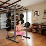 1200lbs Capacity Multi-Function Power Cage For Home Gym, Strength Training Squat Rack With J-Hooks & Adjustable Safety Bars, Power Rack For Garage Workout & Home Gym