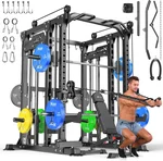 Smith Machine, Multi-Purpose Strength Power Cage with Cable Crossover System and More Training Accessories,Squat Rack Power Rack, Suitable for Home Gyms