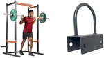 Sunny Health & Fitness Power Zone Strength Rack Power Cage - 455 KG Weight Capacity, Spotter Bar + Unisex's U-Ring Attachment for Power Racks and Cages – SF-XFA005, Black, One Size
