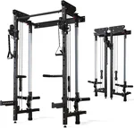 Folding Squat Rack - Wall Mounted Power Rack Cage Home Gym with Cable Crossover Machine & LAT Pull Down - Functional Trainer with 5 Adjustable Function Modes - with Safety Arm and Dips Attachment