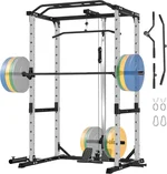 Power Rack Home Gym Package, 1600LBS Capacity Power Cage with 1.2" Diameter Multi-Grip Pull-Up Bar, LAT Pulldown System and Landmine Attachment, Gray P30