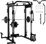 Power Cage with Smith Machine & Cable Crossover - Multifunctional Home Gym System with 2200LB Capacity, Dual Pulley System, Pull-Up/Dip Station, and Linear Bearing Rails for Strength Training