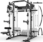 Smith Machine Home Gym Strength Training Squat Rack Height Adjustable Power Cage with LAT Pull-Down Systems