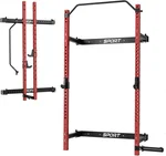 Folding Wall Mounted Squat Rack, Multi-Function Power Cage Rack with Pull Up Bar, J Hooks and 360° Landmine, 1000 Pounds Capacity, Space-Saving Weight Cage for Home Gym Strength Training CFer