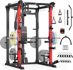 ARMAC Smith Machine, 2000LBS Squat Rack with Cable Crossover System for Home Gym, All-in-One Multi-Function Power Cage Squat Rack Power Rack for Strength Training with More Attachments