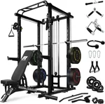 RitFit Squat Rack Power Cage Home Gym Package, Includes 1000LBS Power Rack with Cable Crossover System, Weight Bench, Weight Plate Set with Olympic Barbell New Set