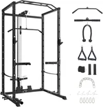 Multi-Functional Power Cage, 1600LBS Capacity Power Rack Weight Machine with LAT Pulldown, Cable Pulley System, J-Hooks, Strength Fitness Training Gantry Workout Weight Squat Rack, for Home Gym,Black