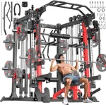 Multi-Purpose Squat Rack,Smith Machine Weight Rack Set with Cable Crossover System, Home Gym Power Racks, Power Racks and Packages (L05, Power cage Red+Bench)