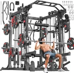 Multi-Purpose Squat Rack,Smith Machine Weight Rack Set with Cable Crossover System, Home Gym Power Racks, Power Racks and Packages (L05, Power cage Black+Bench+Cast lron 308LBS)