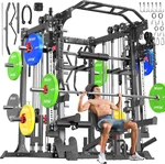 Multi-Purpose Squat Rack,Smith Machine Weight Rack Set with Cable Crossover System, Home Gym Power Racks, Power Racks and Packages (L05, Power cage Black+Bench+Color BP 370LBS)