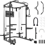 Power Cage, 2000 LBS Squat Rack with LAT Pulldown, Multifunctional Weight Cage with Cable Crossover System, Workout Cage for Home Gym