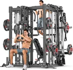 Multi-Purpose Squat Rack,Smith Machine Weight Rack Set with Cable Crossover System, Home Gym Power Racks, Power Racks and Packages (L07 Two Users, Power cage Black+Bench+Cast lron 308LBS)