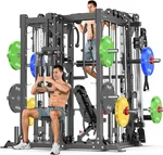 Multi-Purpose Squat Rack,Smith Machine Weight Rack Set with Cable Crossover System, Home Gym Power Racks, Power Racks and Packages (L07 Two Users, Power cage Black+Bench+Color BP 230LBS)