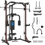 FAGUS Smith Machine Home Gym Power Cage with Pulley System, Space Saving Design Squat Rack with Full Body Strength Training Attachments, PEC Station & Fixed Cable Crossover Optional