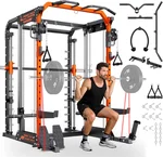 YOLEO NEW Smith Machine with Independent Dual-Pulley System, 1800LB Adjustable Cable Crossover Squat Rack, Multi-Functional Power Cage for Home Gym with More Workout Equipment LAT Pulldown Bar&Dip Bar