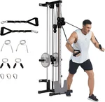 Wall Mount Cable Machine, LAT Pulldown Machines with 19 Positions Dual Pulley System, Cable Crossover Machine with Adjustable Footplate, Weight Workout Equipment Home Gym Station