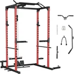 Power Cage with 1200lbs Weight Capacity - Multi-Function Squat Rack with Optional Pulley System and Dip Handles, Weight Cage with Training Attachments for Home Gym