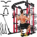 Smith Machine Power Squat Rack Cage Home Gym, 2000lbs All in One Dual Cable Crossover Machine with LAT Pulldown Strength Training Power Cages with Pulley Workout System, Garage Bench Press